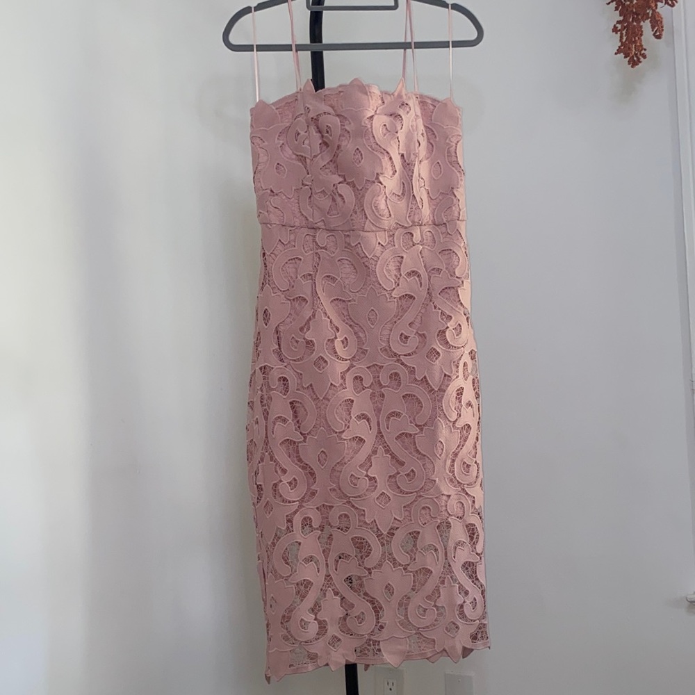 Bardot Strap Pink Lace Dress